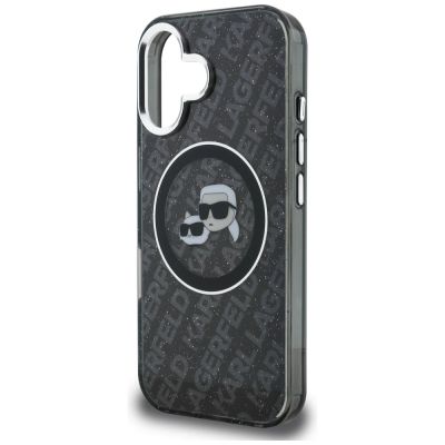 6. Karl Lagerfeld IML Glitter Karl & Choupette Heads Logo MagSafe Hülle für iPhone 16 - Schwarz
