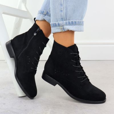 5. Schwarze Damen-Ankle-Boots aus durchbrochenem Wildleder, S.Barski HY52-535