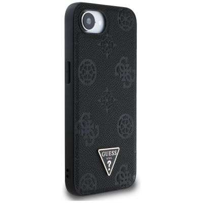 4. Guess Grained Hot Stamp Peony Triangle Logo MagSafe Case für iPhone 16e - Schwarz