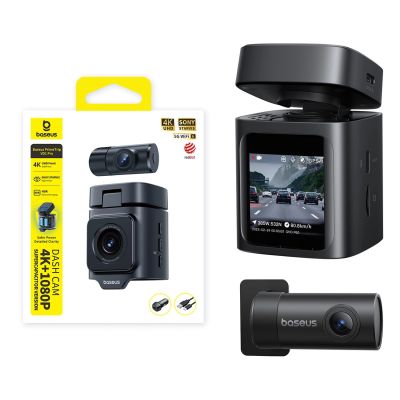 9. Baseus PrimeTrip VD1 Pro 4K Autokamera mit 1080p-Rückfahrkamera und Stromversorgungsset – Schwarz