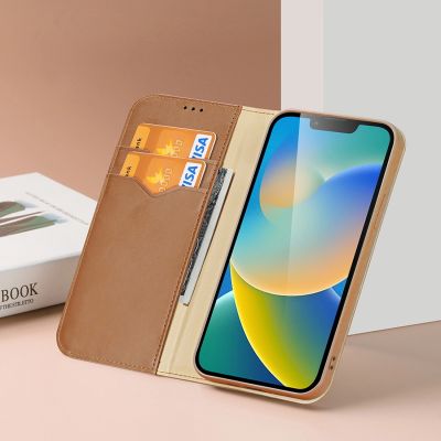 14. Dux Ducis Hivo echt Leder booktype case schutzhülle aufklappbare hülle für iPhone 14 Plus braun