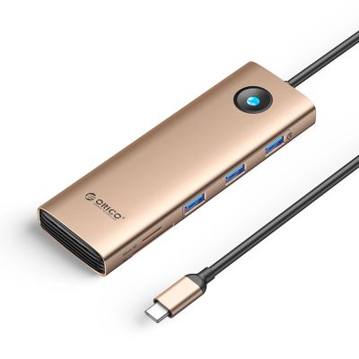 Orico PW11 9-in-1 USB-C Dockingstation (3x USB-A 3.0, 1x USB-C PD 100, 1x HDMI 4K 60Hz, 1x VGA 1080p 60Hz, 1x microSD/SD, 1x RJ45 Gigabit Ethernet) – Roségold