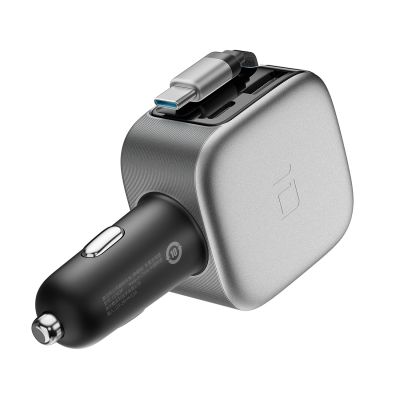 3. Cuktech CC903P 100W Kfz-Ladegerät mit Display und 70 cm langem, einziehbarem USB-C-Kabel – Grau