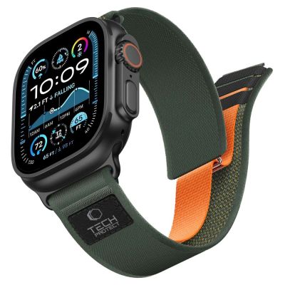 Tech-Protect Nylon Elite Armband für Apple Watch 44 / 45 / 46 / 49 mm – grün-orange