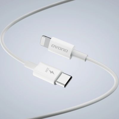 9. Dudao A30EUL GaN-Wandladegerät 30 W USB-A / USB-C + USB-C – Lightning Kabel – Weiß