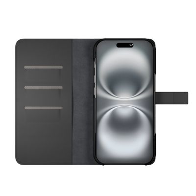 4. Puro Wallet Abnehmbare MagSafe 2in1 Öko-Lederhülle mit Klappe und Geldbörse für iPhone 16 Pro – Schwarz