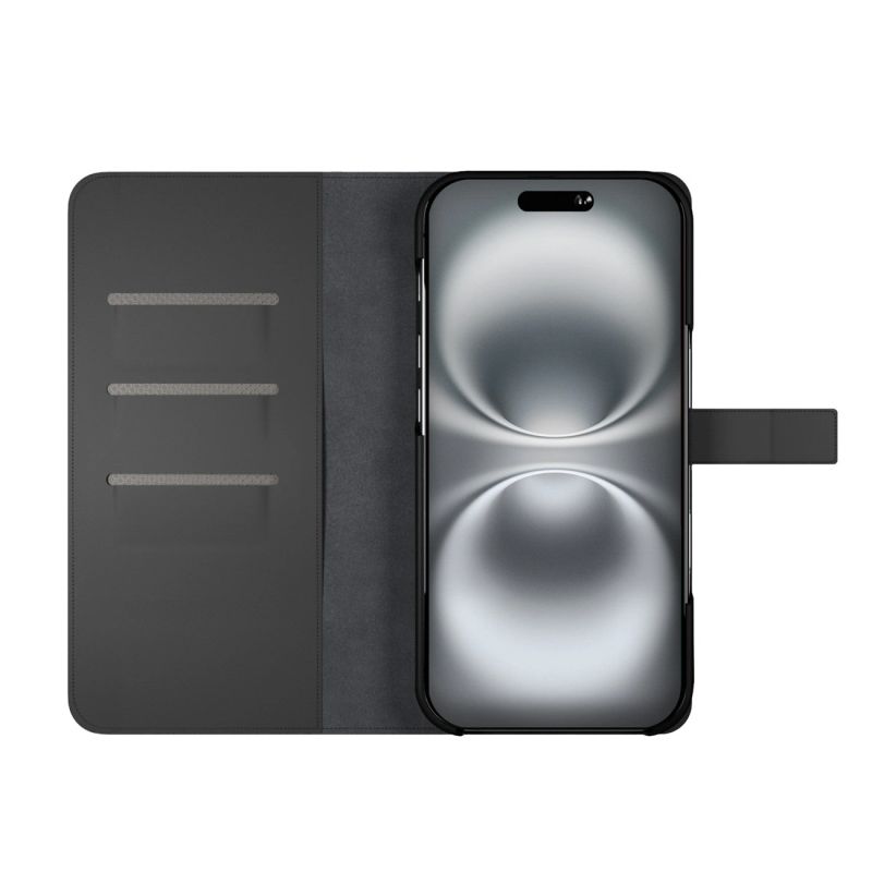 4. Puro Wallet Abnehmbare MagSafe 2in1 Öko-Lederhülle mit Klappe und Geldbörse für iPhone 16 Pro – Schwarz