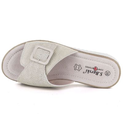 3. Beige Leder-Keilsandalen für Damen, S.Barski 7002