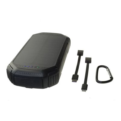 11. POWERNEED Powerbank mit Solarpanel, 20000 mAh Li-Poly-Akku, PV-Technologie, 1,5 W Qi, 2 A USB, QC 3.0, LED-Anzeige, Stromversorgung, Schwarz, S20000C