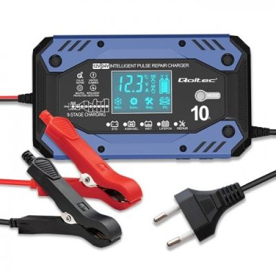 42. QOLTEC STD AGM GEL LIFEPO4-AKKU-LADEGERÄT | GLEICHRICHTER MIT REPARATURFUNKTION | 12–24 V | 10 A | LCD | 9-STUFIGES LADEN