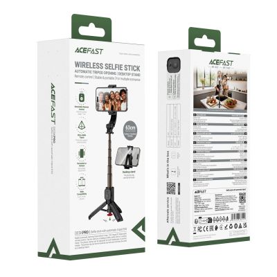 8. Acefast E42 Selfie-Stick mit automatischem Stativ und Bluetooth-Fernbedienung, 63 cm – Schwarz
