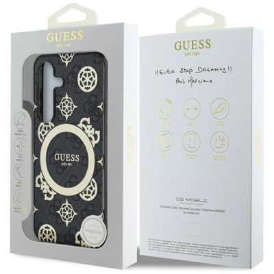 8. Guess 4G Background Gold Galvanisiertes Pfingstrosenmuster MagSafe-Hülle für Samsung Galaxy S25 schwarz