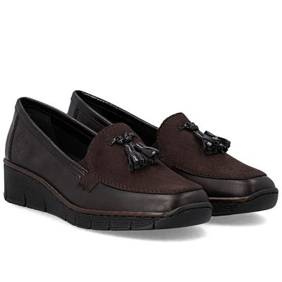 4. Rieker 53771-25 Damen-Keilschuhe aus Leder, bequemes Braun