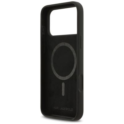 7. Karl Lagerfeld Silikonhülle mit Karl-Skizze und Logo (MagSafe) für iPhone 17 Pro Max – Schwarz