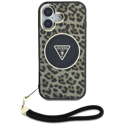 2. Guess HC IML Leopard Triangle Cord Strap MagSafe iPhone 16 Hülle - Braun
