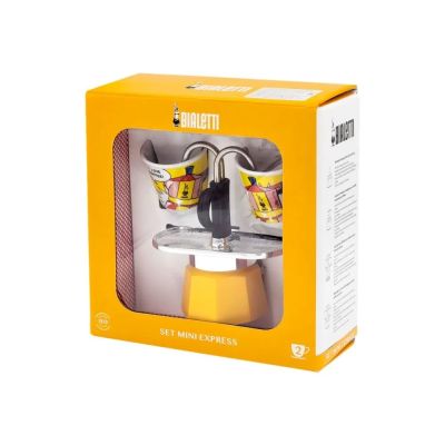 2. Bialetti Mini Express Lichtenstein Kaffeemaschinen-Set + 2 Espressotassen