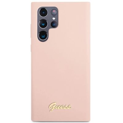 3. Guess GUHCS23LLSLMGPP S23 Ultra S918 pink/pink Hardcase Silikon Script Metal Logo