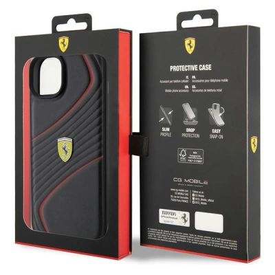 8. Ferrari Twist Metal Logo-Hülle für iPhone 15 Plus – Schwarz