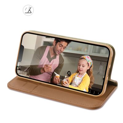 7. Dux Ducis Hivo echt Leder booktype case schutzhülle aufklappbare hülle für iPhone 14 Plus braun