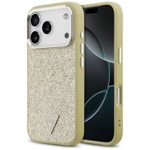 Guess Glitzer-Dreieck-Logo MagSafe Hülle für iPhone 17 Pro - Gold