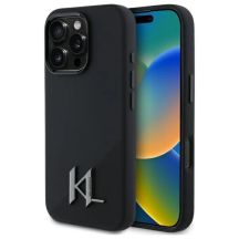 Karl Lagerfeld Silikon-Schutzhülle mit Shadow Metal Initialen und MagSafe-Design für iPhone 16 Pro – Schwarz