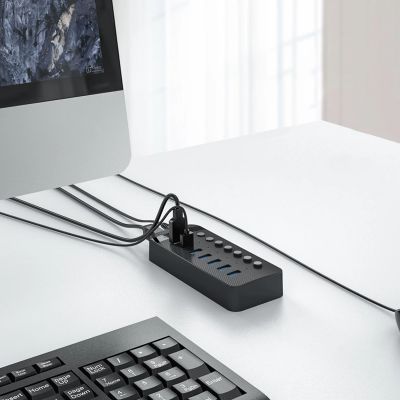 4. Orico CT2U3-7AB 7x USB-A 3.0 Hub mit Schaltern - Schwarz