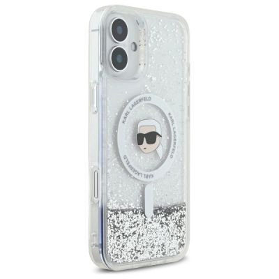 4. Karl Lagerfeld Liquid Glitter Karl Head Magsafe Hülle für iPhone 16 Plus – transparent