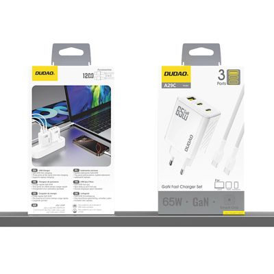 7. Dudao A29C 65W GaN Wandladegerät + USB-C Kabel - Weiß