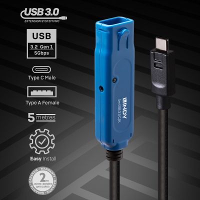 3. Lindy 43380 USB-Kabel USB 3.2 Gen 1 (3.1 Gen 1) 5 m USB-C USB-A Schwarz