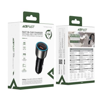 5. Acefast B21 75W USB-C + USB-A Kfz-Ladegerät – Schwarz