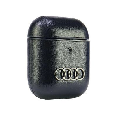 4. Audi Lederhülle mit großem Logo für AirPods 1/2 – Schwarz