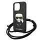 5. Karl Lagerfeld Iconik Case aus Leder mit Monogramm-Patch und Kordel für iPhone 13 Pro / 13 - Schwarz