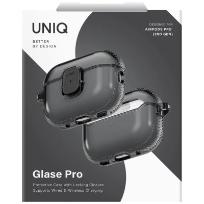 6. Uniq Glase Pro Schutzhülle für AirPods Pro 3 mit Schloss – Transparent Schwarz