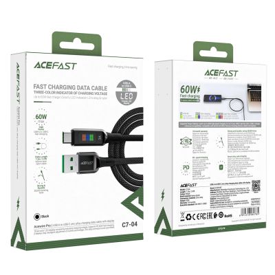 7. Acefast C7-04 USB-A USB-C 60 W 1,2 m Kabel mit Display – Schwarz