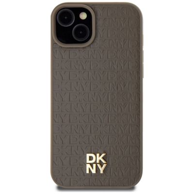 3. DKNY MagSafe-Hülle mit Ledermuster und Metalllogo für iPhone 15 Plus / 14 Plus, Braun