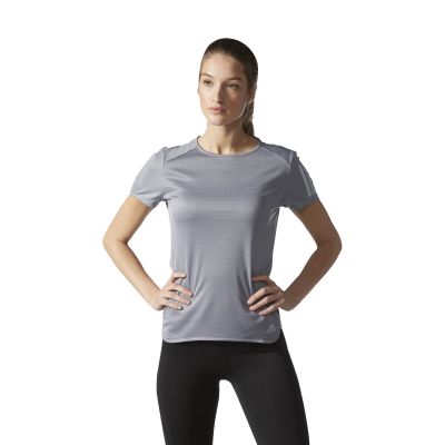 adidas Response Short Sleeve Tee Damen Laufshirt in Grau, mit der climacool Technologie für Abkühlung