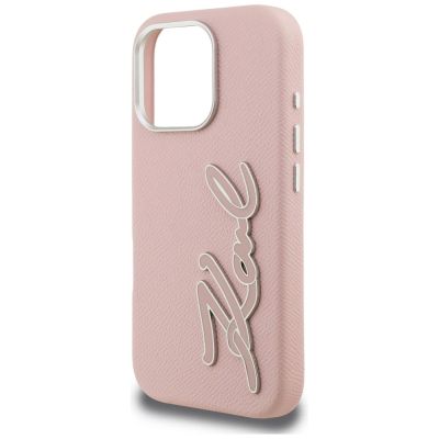 6. Karl Lagerfeld FW iPhone 16 Pro Max Hülle mit genarbtem Logo – Pink