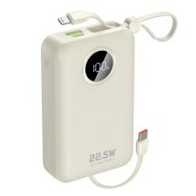 Dudao K14+ Powerbank 20000mAh 22,5W USB-C / USB-A / Integrierte Lightning und USB-C-Kabel - Weiß