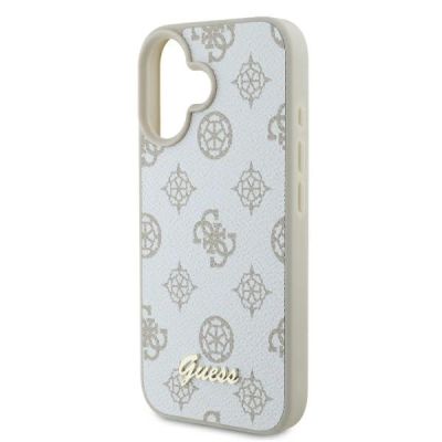 6. Guess MagSafe Hülle mit Pfingstrosen-Schriftzug für iPhone 16 – Weiß