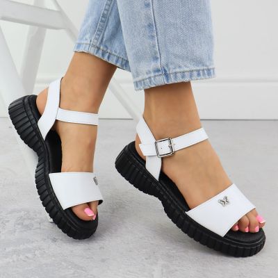 2. Damen-Ledersandalen mit dicker Sohle und Schmetterlingsdetail, weiß, Filippo DS6811