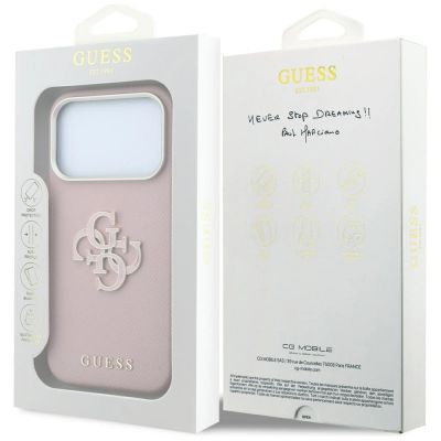 8. Guess Hülle mit genarbter Oberfläche und großem Harzlogo für iPhone 18 Pro / 17 Pro – Pink