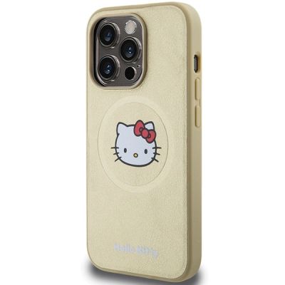 2. Hello Kitty Leather Kitty Head MagSafe Hülle für iPhone 15 Pro – Gold