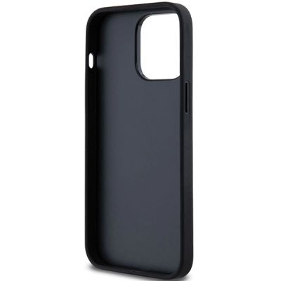 7. DKNY Lederhülle mit Monostreifen und Metalllogo für iPhone 14 Pro Max – Schwarz