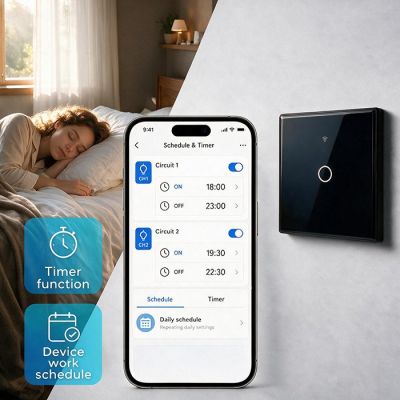 9. QOLTEC LICHT-EIN/AUS-SCHALTER | 1-KANAL-BERÜHRUNG | WLAN | TIMER | TUYA | SCHWARZ