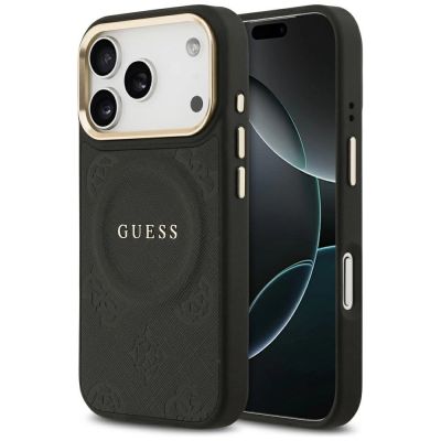 Guess Peony Hot Stamp MagSafe Case für iPhone 17 Pro - Schwarz