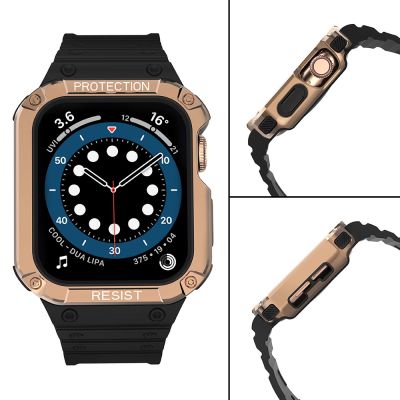 4. Schutzarmband für Apple Watch 42/44/45 mm Panzergehäuse-Armband - Schwarz, Roségold