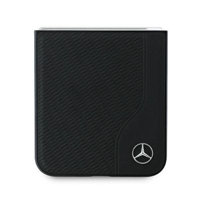 5. Mercedes MagSafe-Hülle aus Leder und Holzimitat für Samsung Galaxy Z Flip 6 – Schwarz