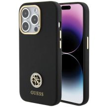 Guess Silicone Logo Strass 4G Case für iPhone 15 Pro Max - Schwarz