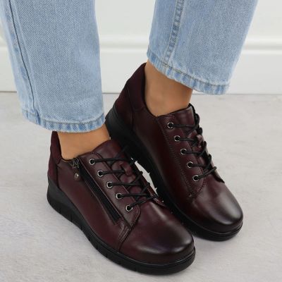 12. Bordeauxfarbene Damen-Lederschuhe mit Keilabsatz Vinceza 39964