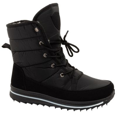 Progress Damen-Winterstiefel, schwarze gefütterte Schneestiefel mit Schaffellfutter